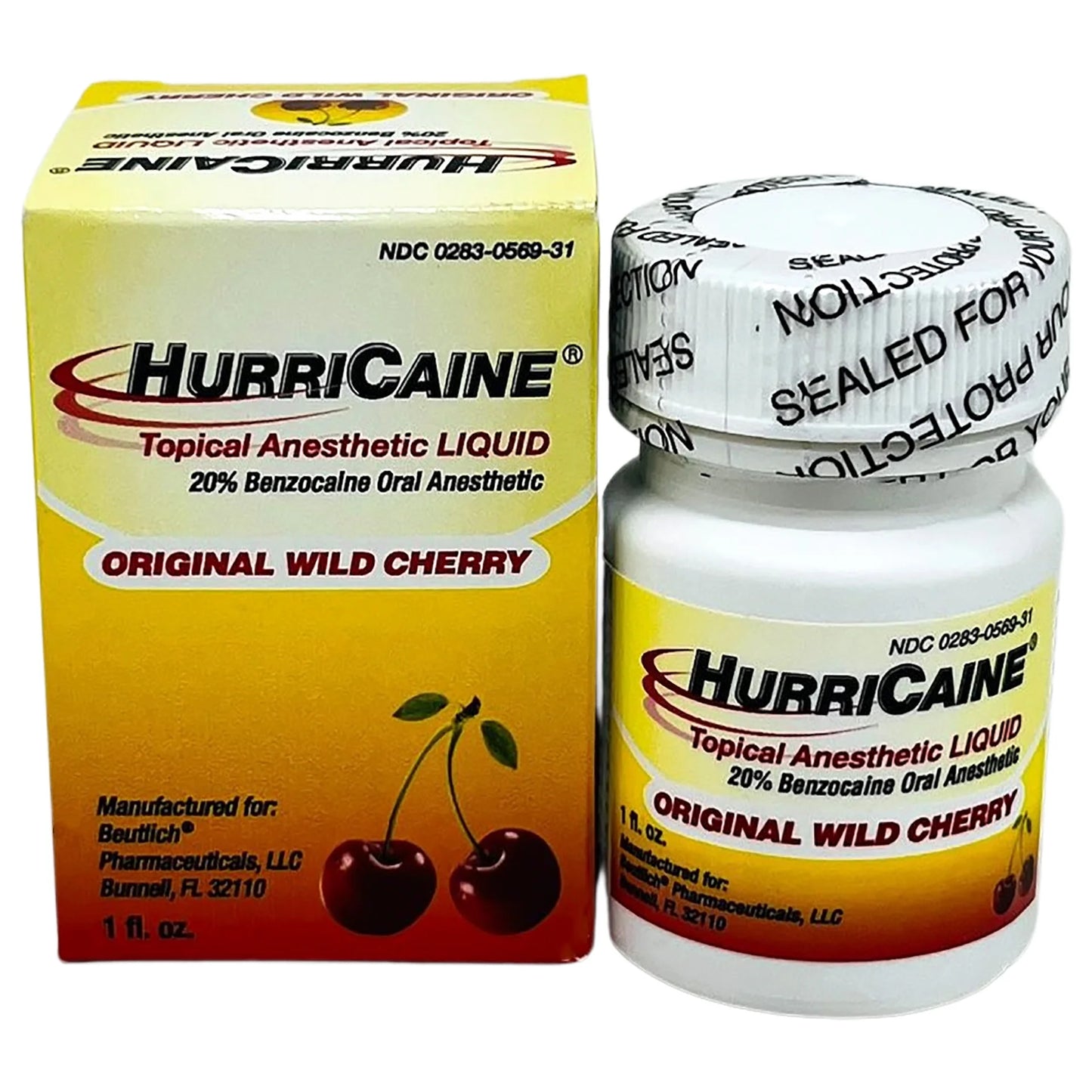 2 x HurriCaine Topical Anesthetic Liquid Original Wild Cherry 1oz Jars