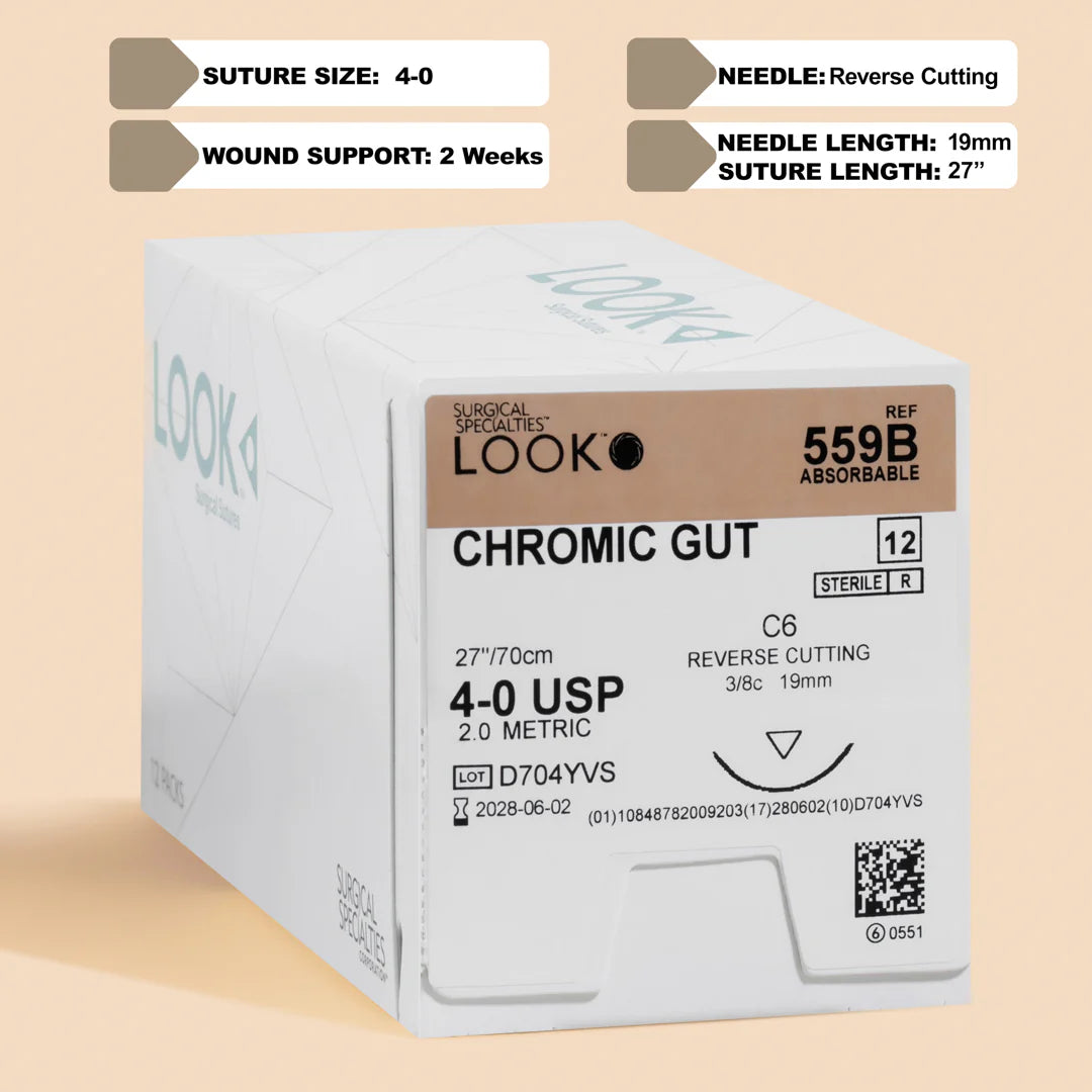 LOOK Chromic Gut C6/4-0 USP/27" Absorbable Sutures 12/Box