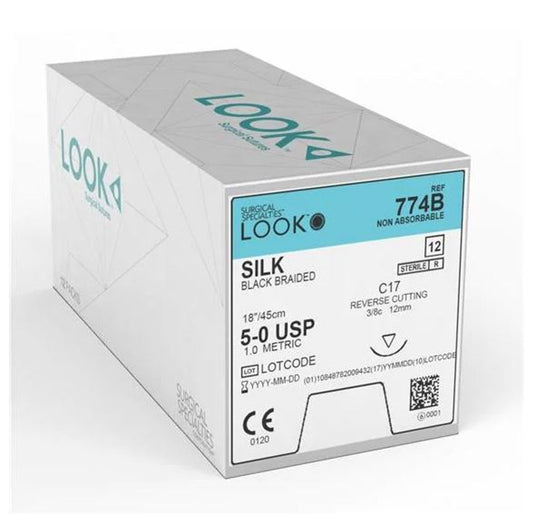 LOOK Silk C17/5-0 USP/18" Non Abs. Sutures - 12/Box