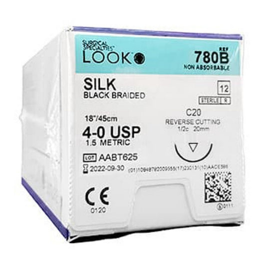 LOOK Silk C20/4-0 USP/18" Non Absorbable Sutures - 12/Box