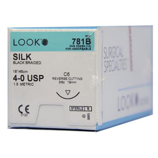 LOOK Silk C6/4-0 USP/18" Non Absorbable Sutures - 12/Box