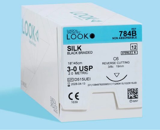 LOOK Silk C6/3-0 USP/18" Non Absorbable Sutures - 12/Box