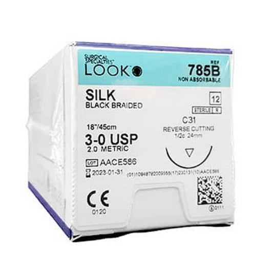LOOK Silk C31/3-0 USP/18" Non Absorbable Sutures - 12/Box