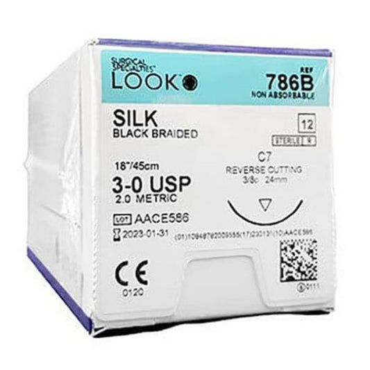LOOK Silk C7/3-0 USP/18" Non Absorbable Sutures - 12/Box