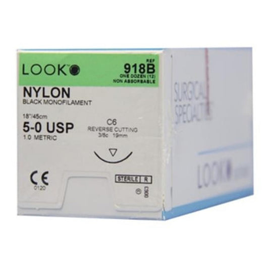 LOOK Nylon C6/5-0 USP/18" Non Absorbable Sutures - 12/Box