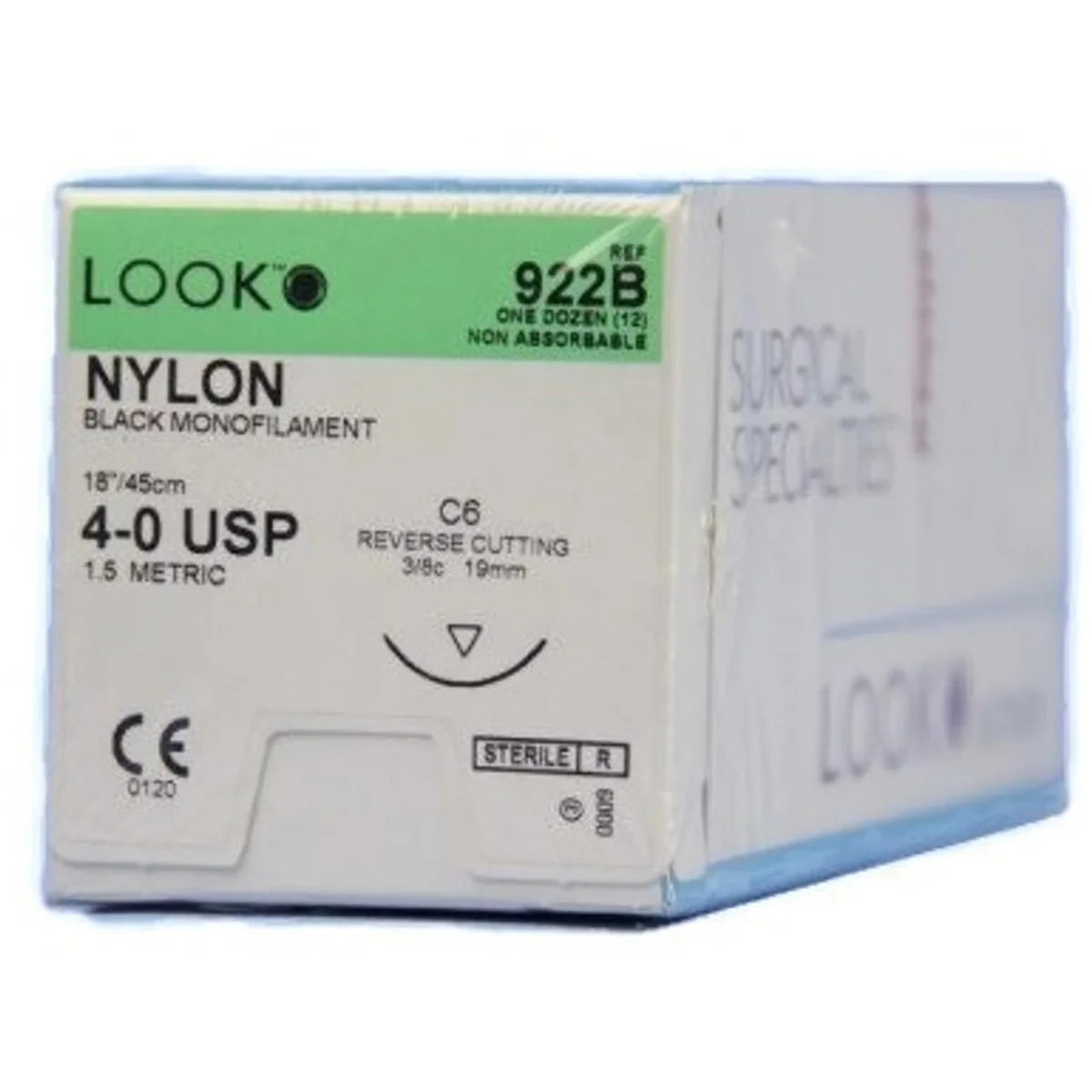 LOOK Nylon C6/4-0 USP/18" Non Absorbable Sutures - 12/Box