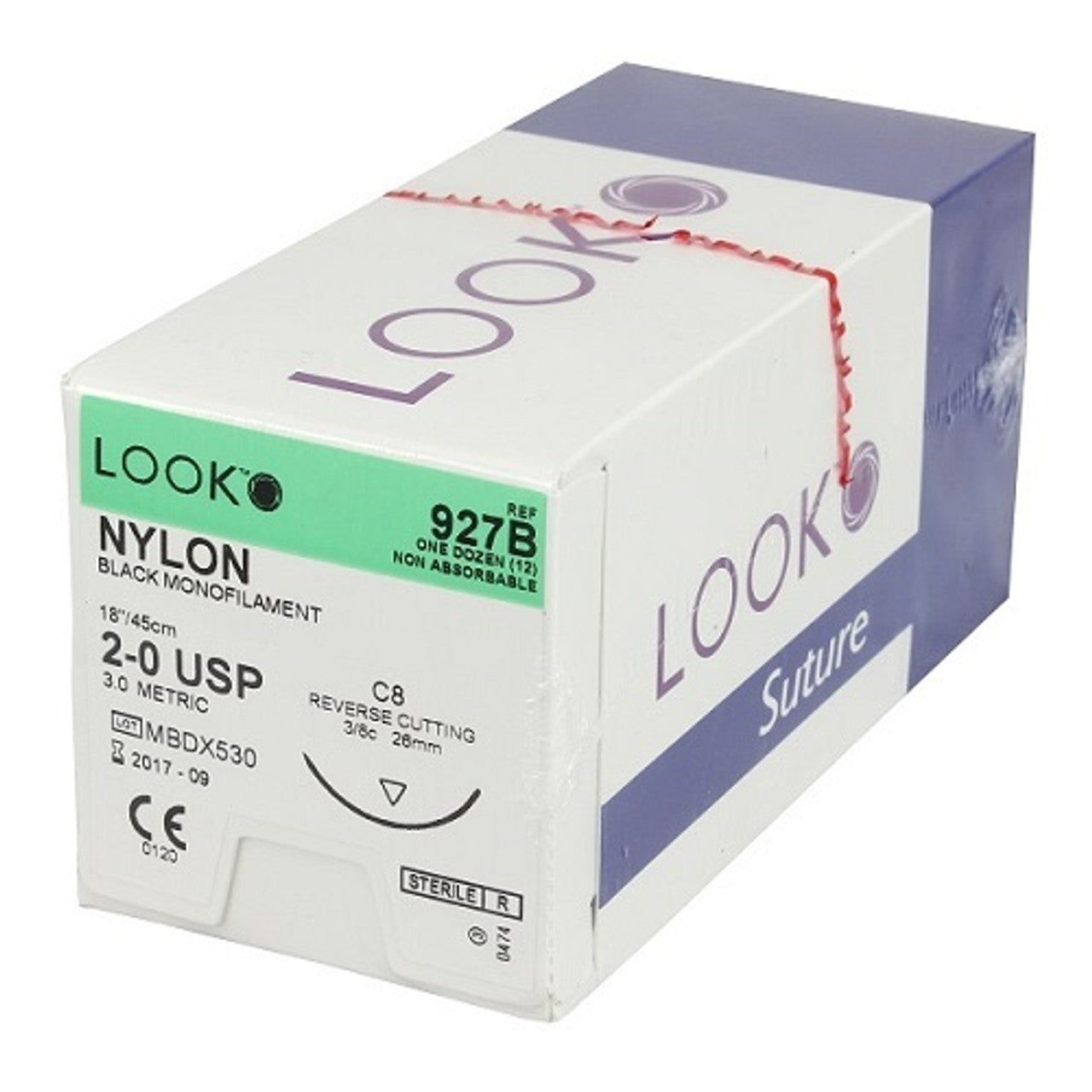 LOOK Nylon C8/2-0 USP/18" Non-Absorbable Sutures - 12/Box