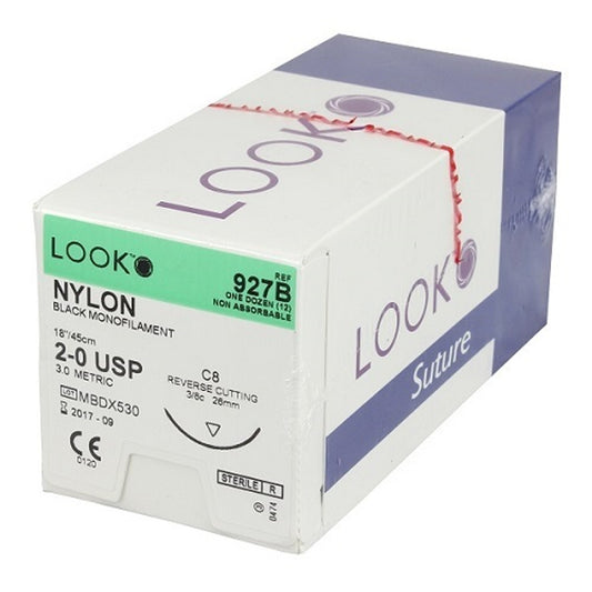 LOOK Nylon C8/2-0 USP/18" Non-Absorbable Sutures - 12/Box