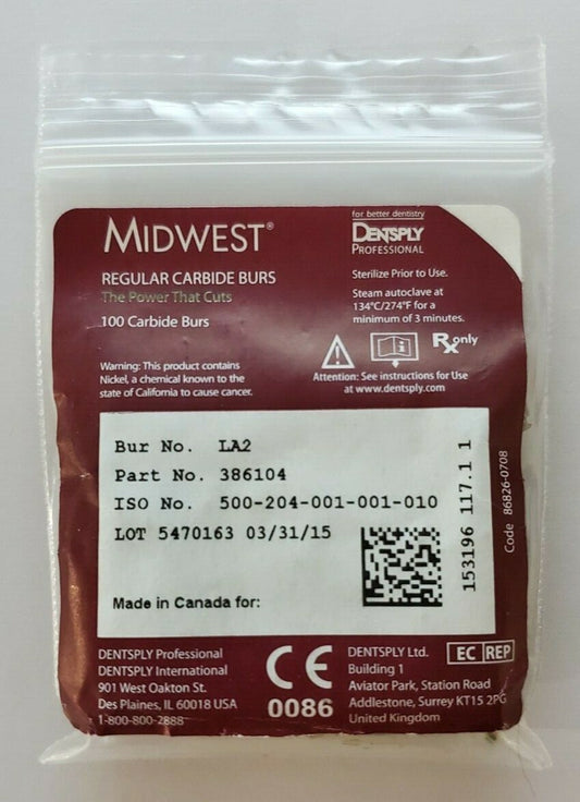MIDWEST Regular Carbide Burs - LA2 - 100 Pack
