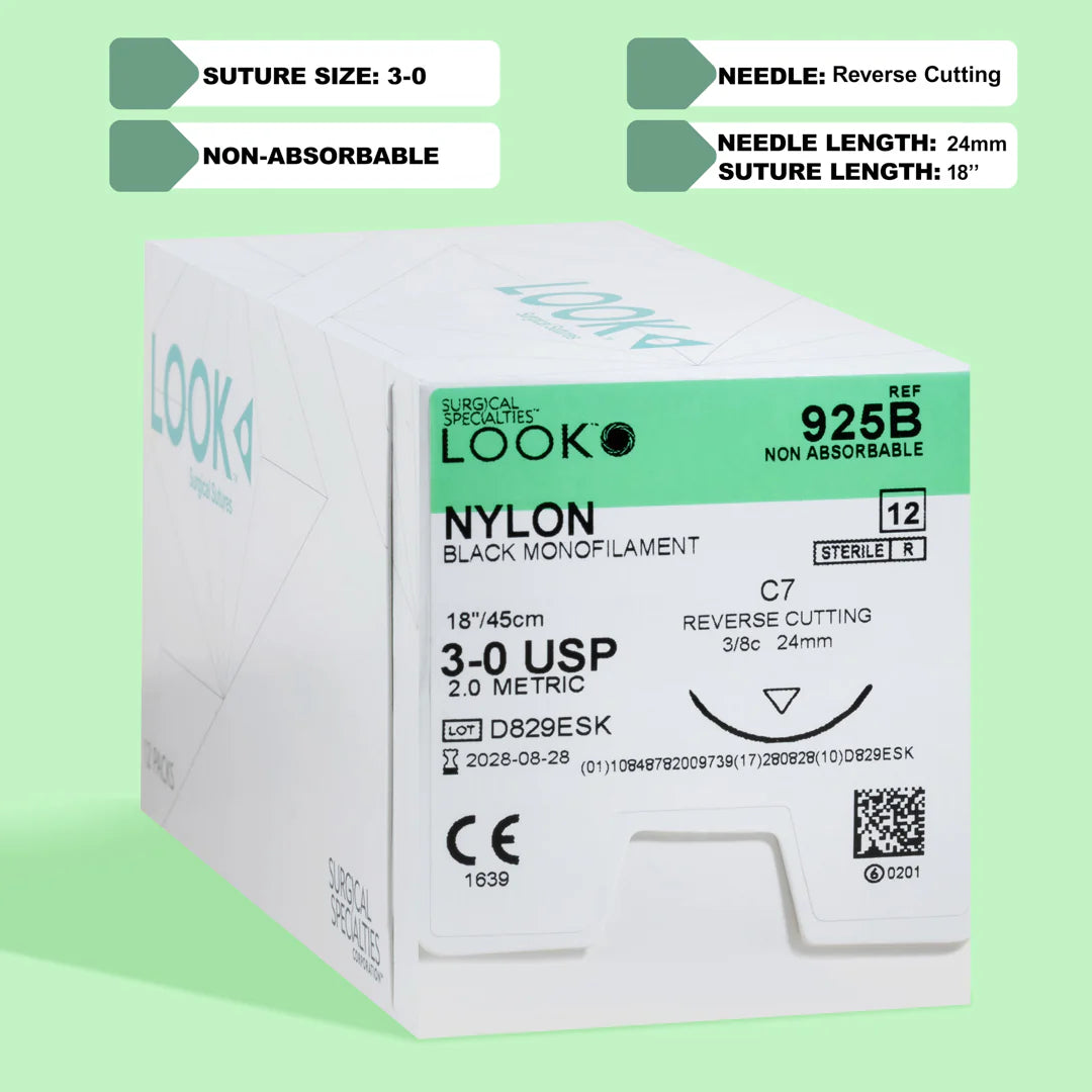 LOOK Nylon C7/3-0 USP/18" Non-Absorbable Sutures - 12/Box